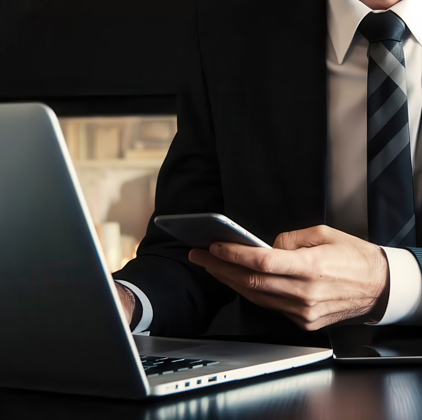 Professional working on laptop and phone